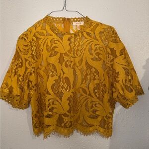 Yellow Cropped Boxy Blouse with Embellished Lace